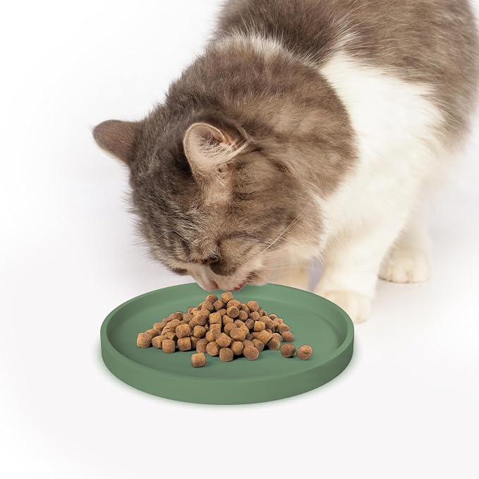 Arespark Pet Silicone Food Mat, 6in x 6in Set of 2 Nonslip Waterproof Feeding Bowl Mat with Raised Edges for Food and Water Prevent Spills, Round Eating Tray for Dog Cat Puppy Kitten (Olive Green)