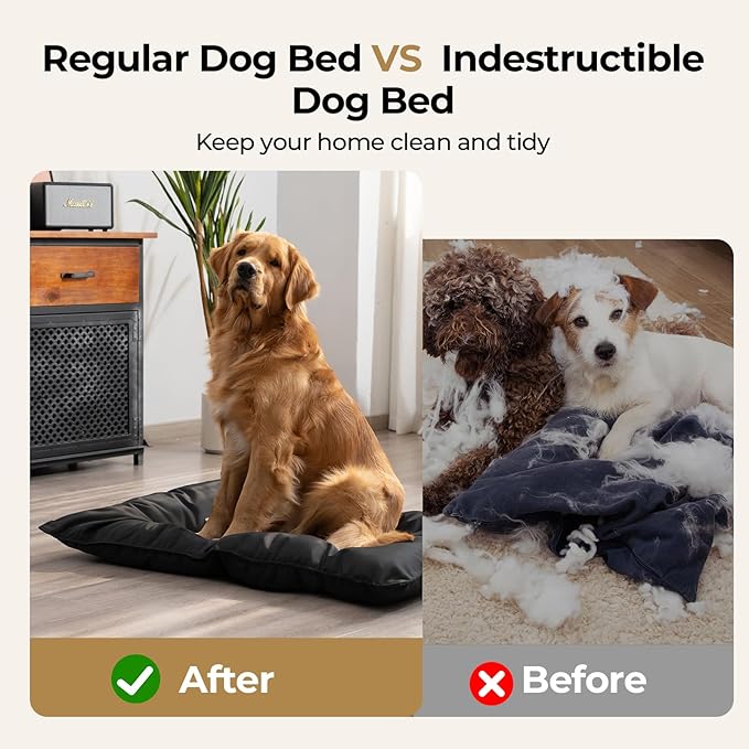 Chew Proof Indestructible Dog Bed - Durable Dog Bed for Aggressive Chewers, Machine Washable & Waterproof Indoor Outdoor Crate Pad, Tough Kennel Pad for Small Dogs (Small (18"x29"))