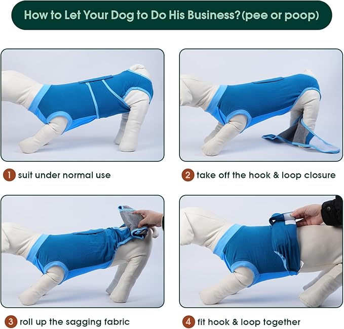 Kuoser Dog Recovery Suit, Female/Male Spay/Neuter Surgery Suit, Post-Surgery Anti-Licking Pet Onesie, Blue, XS