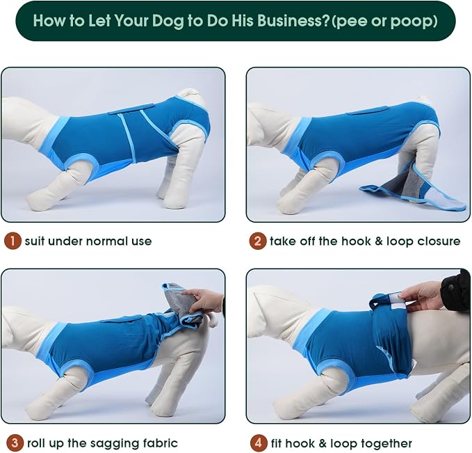 Kuoser Dog Recovery Suit, Female/Male Spay/Neuter Surgery Suit, Anti-Licking Pet Onesie, Blue, Small (7-15LB)