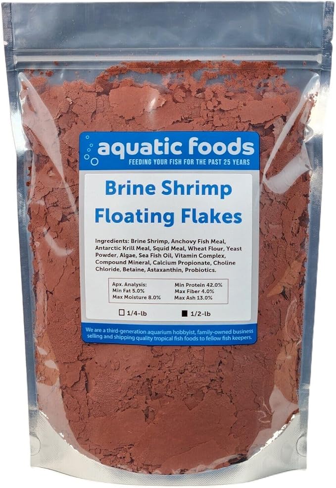 Brine Shrimp Flakes for Freshwater Cichlids, Angels, Tetras, Guppies, Marine Tangs, Butterflies, Angelfish, Anthias, Clown Fish. WL…1/2-lb Foil Pouch Bag