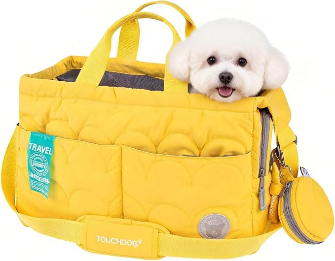 Macaron Cloud Pet Carrier Bag for Small Dogs and Cats, Lightweight Handheld Shoulder Crossbody Puppy Carrier with Storage Pocket, Breathable Expandable Pet Travel Carrier for (Yellow)