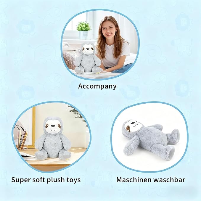 rytopt Breathing Stuffed Animal, Breathing Sloth, Simulated Breathing Sounds, 4 Gear Adjustment, Volume Control, with Music & Lights