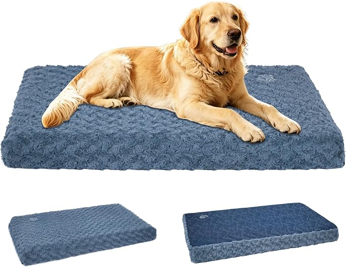 EMPSIGN Stylish Dog Bed Mat Dog Crate Pad Mattress Reversible (Cool & Warm), Water Proof Linings, Removable Machine Washable Cover, Firm Support Pet Crate Bed for Small to XX-Large Dogs, Navy/Grey