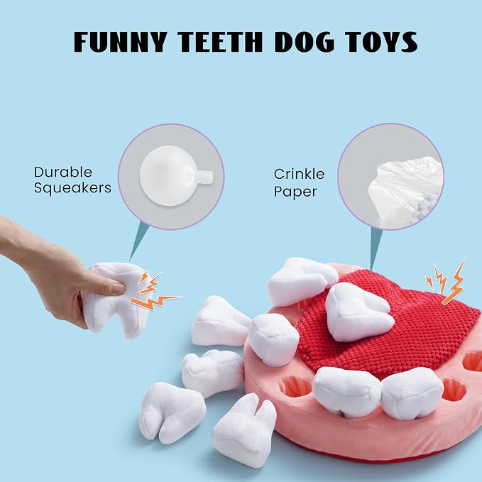 Nocciola Interactive Teeth Dog Toys – Enrichment Puzzle Funny Dog Toy for Small to Large Dogs, Hide and Seek Dog Toys to Keep Dogs Busy (White Teeth)