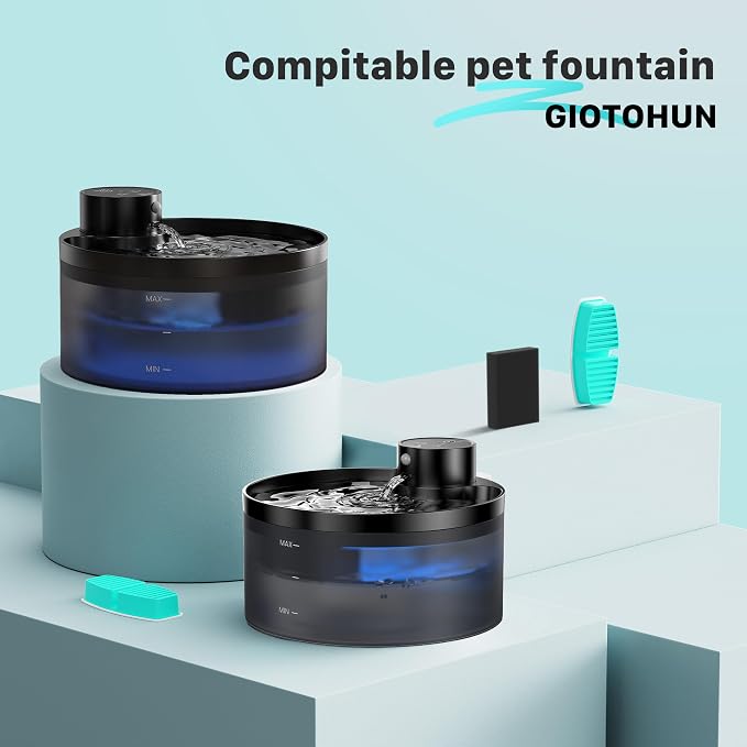 Giotohun Cat Water Fountain Filters: 12 Carbon + 12 Foam - Purifies Water, Replacement for B1 Battery Fountain