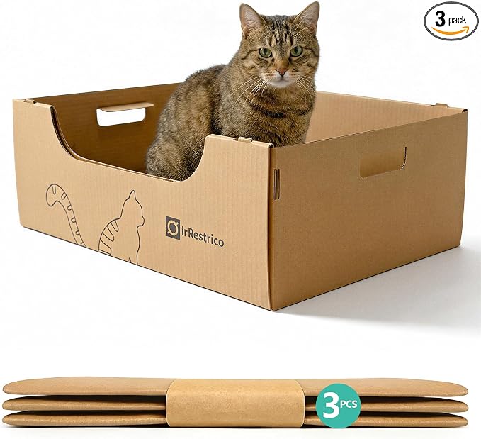 3-Pack Jumbo Disposable Cat Litter Box, Waterproof Cardboard Litter Box, Foldable & Portable for Travel and Home, Recyclable Disposable Litter Box