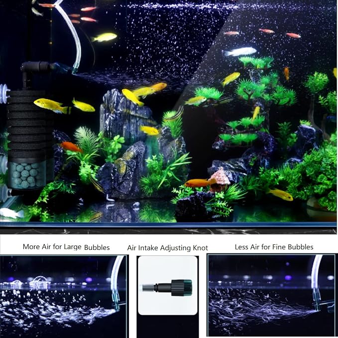 Aquarium Sponge Filter Bubbler with Ultra Quiet Water Pump and Ceramic Balls for Fish Shrimp Breeding Tank (Filter M(15-50 Gallon))