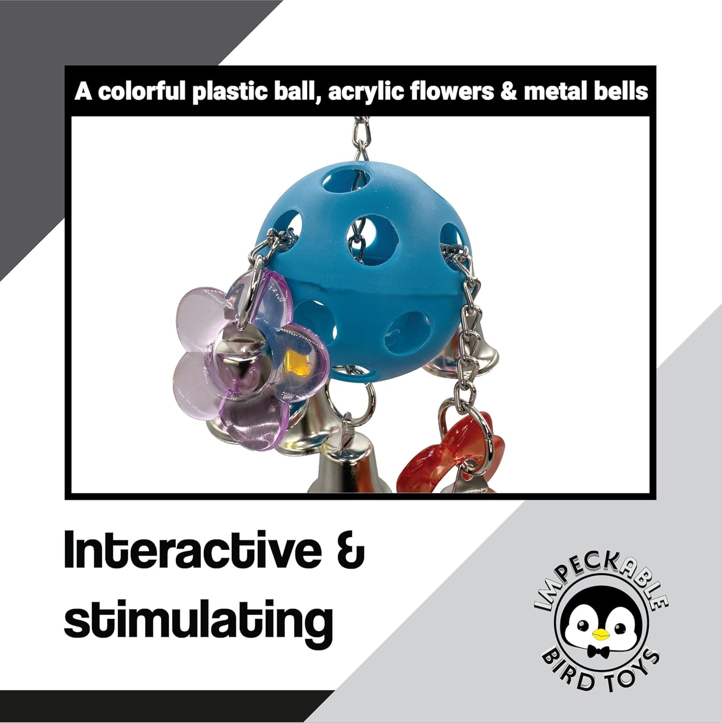 1937 Flower Ringer with Acrylic Flowers, Bells and Chain Links – Handcrafted Great for Conures, African Greys, Amazons and Medium Size Birds