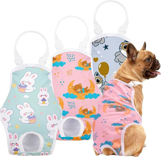 3 Pack Washable Female Dog Diapers with Adjustable Suspender, Reusable Sanitary Panties for Dogs in Heat, Leak-Proof Design for Small Dogs