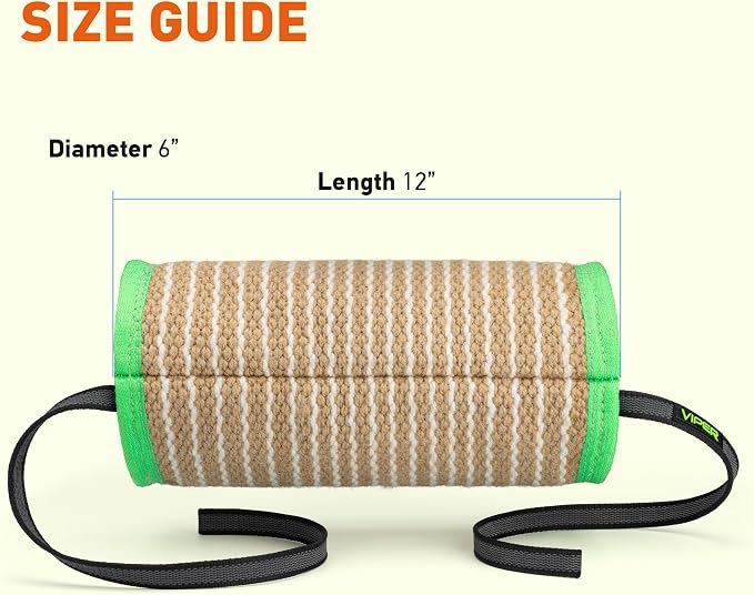 Viper Jute or Synthetic Linen Cylinder Bite Pillow Tug Toy Reward for Adult Dogs and Puppies