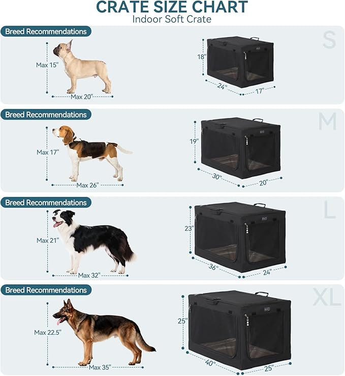 PETSFIT Portable Dog Crate for Small Dogs, – 24" Soft Dog Travel Crates with Lockable Zippers & Thicken Mat, Adjustable Patented Spiral Steel Frame, Collapsible Kennel for Indoor & Outdoor