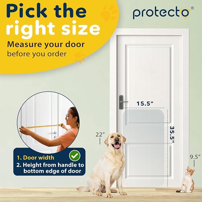 PROTECTO Heavy Duty Door Protector from Dog Scratching, 35.5 x 15.5” Clear Door Scratch Protector, Easy to Install on Window, Wall, Screen & Sliding Doors, Cat Scratch Guard for Indoors Outdoors
