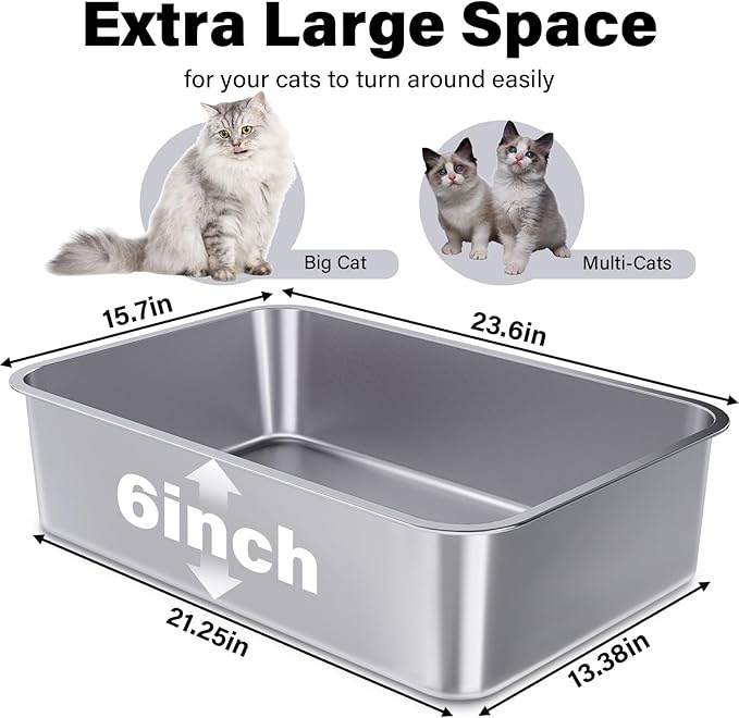 Stainless Steel Litter Box, 23.6"x15.7"x6"(Height) Metal Litter Box 4 Pack,Easy to Clean,Non Stick No Smell Steel Cat Litterbox,XL