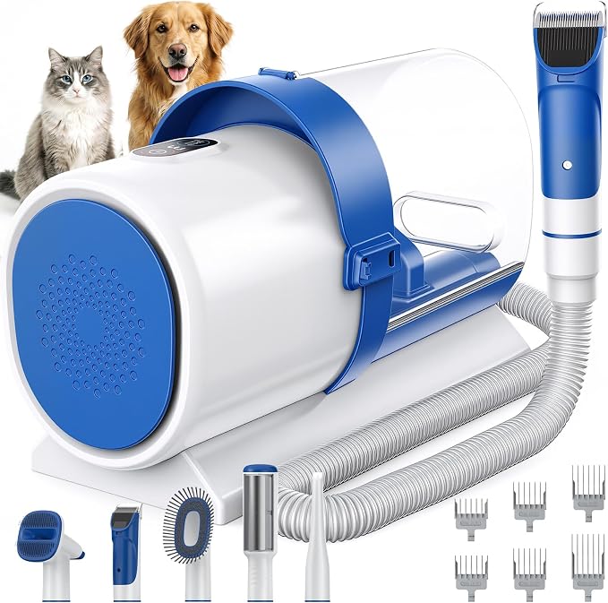 NEWBULIG Pet Grooming Vacuum Kit, 2.5L Dust Cup, 3 Suction Modes and 5 Groomer Tools, Dog Clippers with Cordless Low Noise for Cats, Dogs Other Animals Hair Trimmer