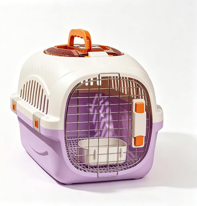 Cat Carrier Airline Approved, Portable Pet Travel Crate with Anti-Stress Design for Cats & Small Dogs, Car Safe Kennel with Top Window (Purple)