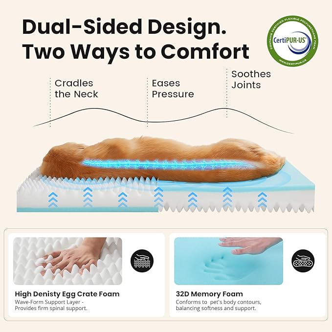 OhGeni Orthopedic Waterproof Dog Bed for Large Dogs, Machine-Washable Removable Cover in Easy-Clean Fabric, Reversible Memory Foam & Easy-Carry Handle, Suitable for Crate, 41 inch (Green)