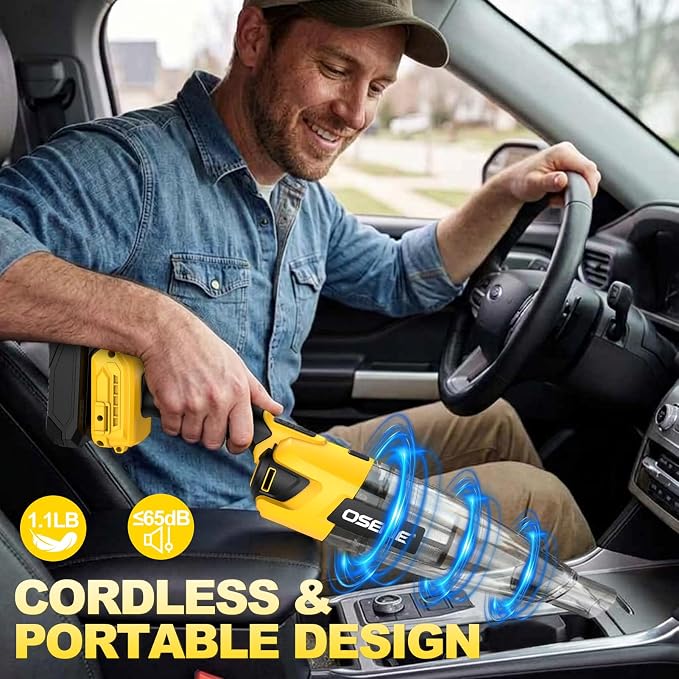 Cordless Handheld Vacuum Compatible with DeWalt 20V Max Battery (Battery NOT Included) 120W Brushless Portable Car Vacuum Cleaner with Washable HEPA Filter for Auto & Pet Hair