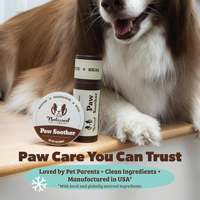 Natural Dog Company Paw Soother Balm Bundle, (1) 2 oz. Tin & (1) Travel Stick, Dog Paw Cream and Lotion, Moisturizes & Soothes Irritated Paws & Elbows, Protects from Cracks & Wounds