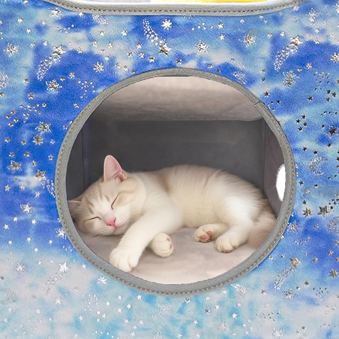 CWV Interactive Cat Toys for Indoor Cats, Kitten Toys with Scratch Pad， Cat Hideaway with Peekaboo Holes, Star Cat House Cave with Soft Pillow