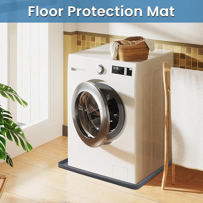 Large Thickened Washing Machine Mat 30" x 28" Silicone Under Washer and Dryer Drain Pan Drip Tray Floor Protector Non-Slip Flexible Soft Mat Waterproof Raised Edge 0.98'' Dark Gray