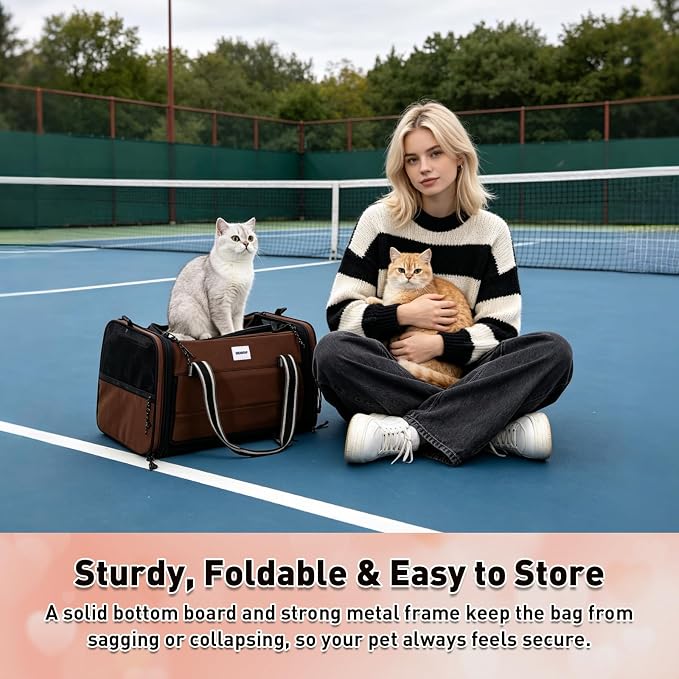 Pet Carrier Expandable Cat Bag, Large Capacity Foldable Pet Tote with Breathable Mesh for Small Pets Up to 22Lbs, Airline Approved Cats Carrier for Travel