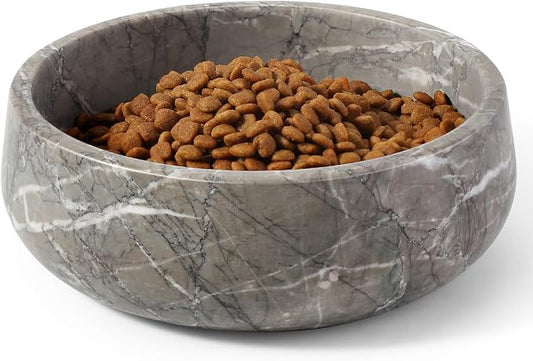 Karibiber Marble Dog Bowl, 5lbs Weighted Dog Food Bowl, Non-Slip Large Heavy Water Bowls, Grey Stone Food and Water Dish for Medium Dogs, Natural Marble, Easy to Clean, Holds 4 Cups