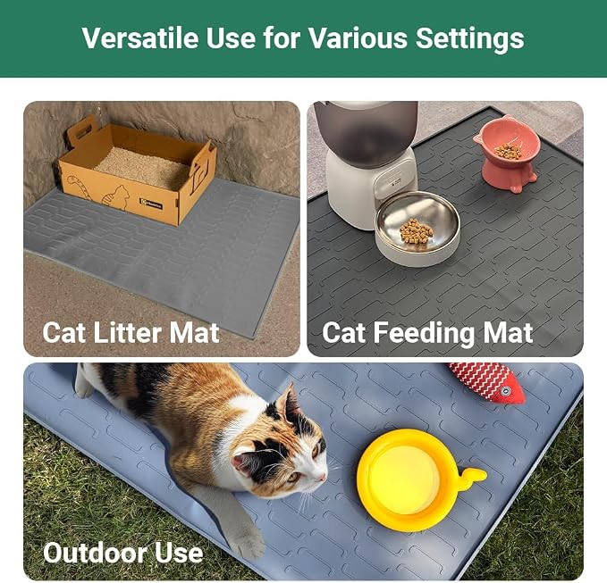 Cat Litter Mat, Large 32'' x 24'' Silicone Litter Box Mat for Litter Trapping, Waterproof, Non-Slip, Easy to Clean, Grey