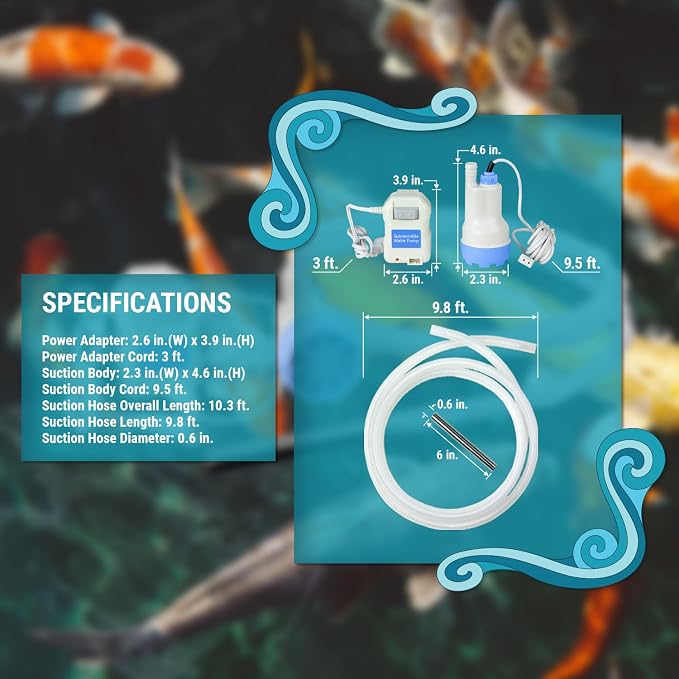 TERA PUMP - Aquarium Gravel Cleaner - Electric Automatic Removable Vacuum Fish Tank Water Changer Sand Washer Algae Cleaner Filter & 10 ft Hose Up to 12 Liters per Min