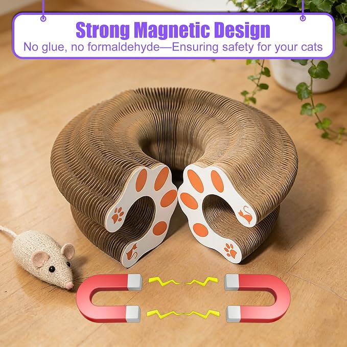 2-Pack Kitty kurls cat Scratcher – Foldable Magic Organ Cat Play Toy with Reversible Corrugated Pads & Bell Ball Interactive Board for Indoor Cats