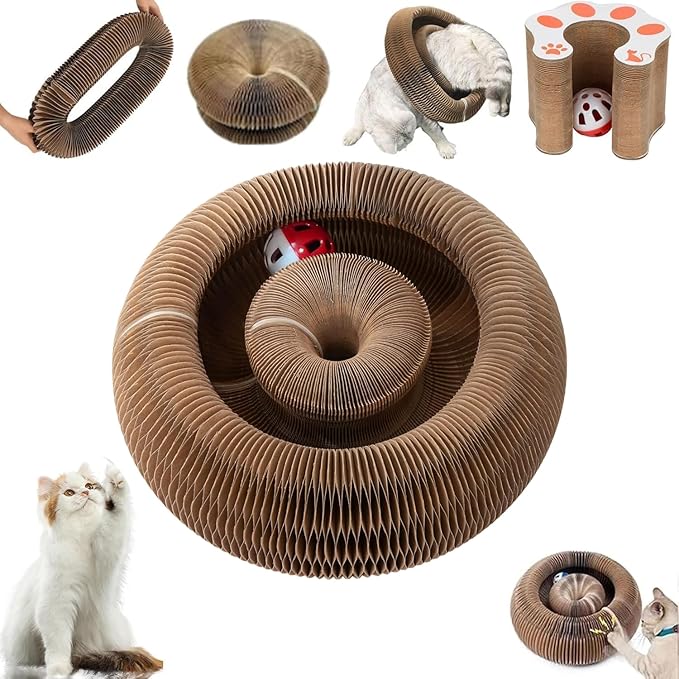 Kitty Curls Cat Toy,Magic Organ Cat Toy,Cat Scratcher for Grinding Claw Cardboard Cat Toys,Interactive Scratch Pad with Toy Ball