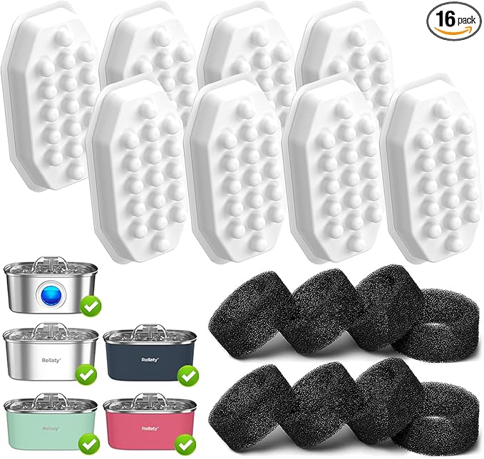 Rellaty Cat Water Fountain Stainless Steel | 8 Filters Replacement & 8 Pre-Filter Sponges