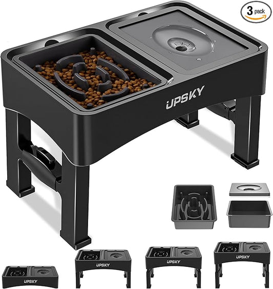 UPSKY 2-in-1 Elevated Dog Bowls Slow Feeder, 4 Height Adjustable Raised Bowls Stand, No Spill Dog Water Bowls, Anti-Slip Food and Water Bowl for Small Medium Dogs(Not Include Stainless Steel Bowl)