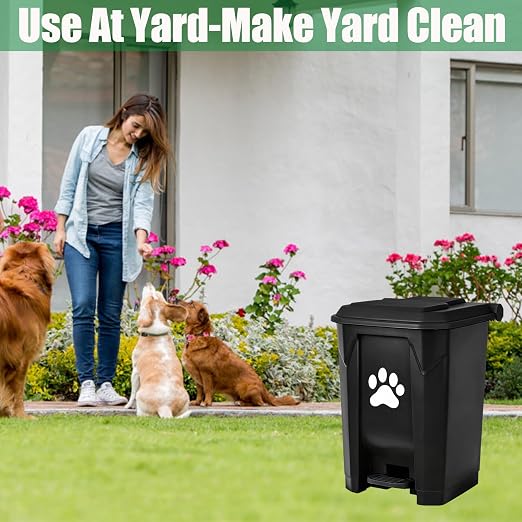 Outdoor Dog Poop Trash Can with Lid, Dog Waste Trash Can Pet Waste Container Pooper Scooper for Yard Garden Kitchen with Removable Inner Bin, Large Garbage Bag, Black