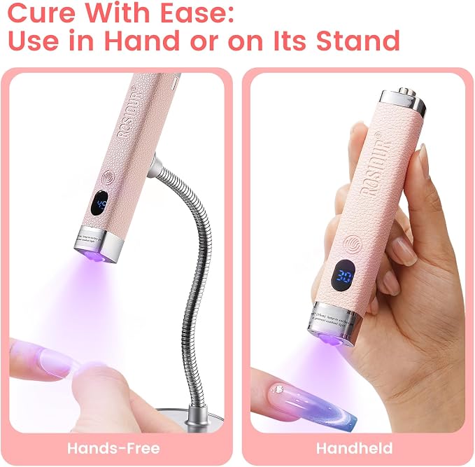 Handheld Mini UV Light for Nails: Flash Cure UV Led Nail Lamp with Cat Eye Magnet- Hand Held Fast Dry Single UV Lamp Pen with Auto Sensor for Manicure Home Salon (Pink)