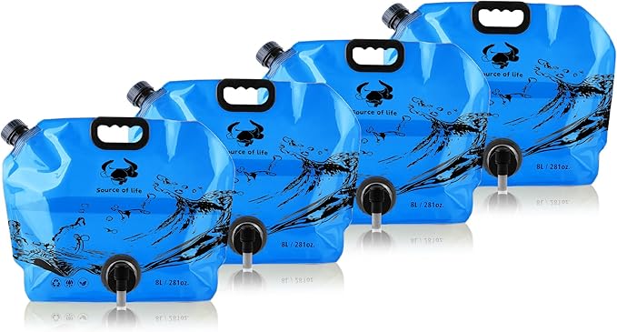 Water Jug Camping 2.1 Gallon Collapsible with Spigot, BPA Free Portable Water Pouch Foldable Water Bags for Outdoor Hiking, Travel and Emergency & Water Storage Containers (Blue-4Pcs)