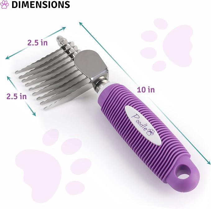 Poodle Pet Bundle - Dematting Fur Rake Comb Brush Tool with Steel Safety Blades for Detangling Matted or Knotted Undercoat Hair and Slicker Brush for Small and Large Dogs Pet Hair Remover