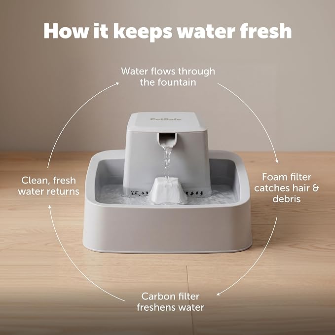 PetSafe Oasys 1/2 Gallon Pet Fountain for Cats and Small Dogs 1/2 Gallon Water Capacity Adjustable Flow Control Fresh, Filtered Water Easy to Clean - Extra Carbon and Foam Filters Included