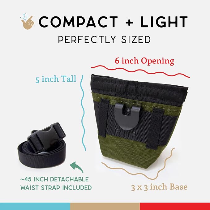 Wildebeest Dog Treat Pouch, Dog Treat Bag, Dog Training Treat Pouch, Dog Travel Bag, Pet Treat Pouch, Magnetic Closure, 2 Water-Resistant Compartments, Detachable Waist Strap & Belt Clip (Olive)