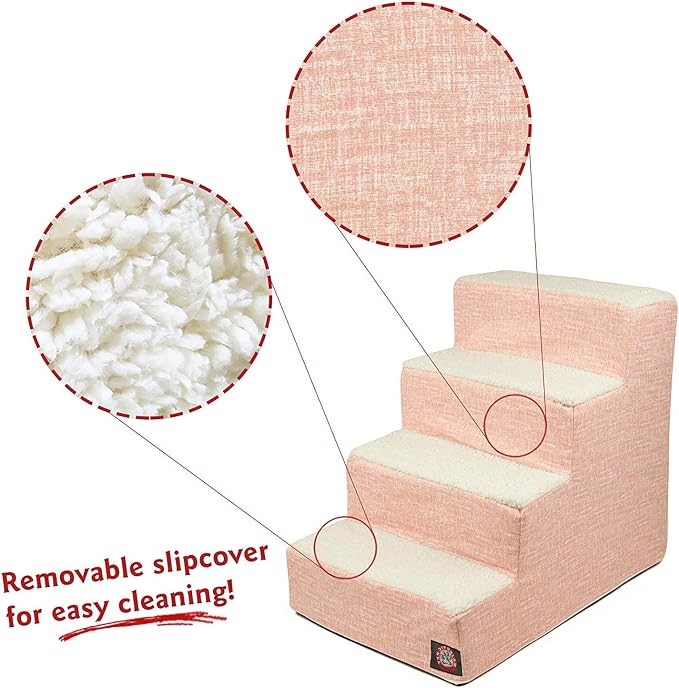 Majestic Pet 4 Step Portable Dog Stairs for Small Dogs to get on Bed Supports 250 lbs or Less – Dog Steps for High Bed with Machine Washable Cover –Pet Stairs for Cats Palette Heathered Blush Pink