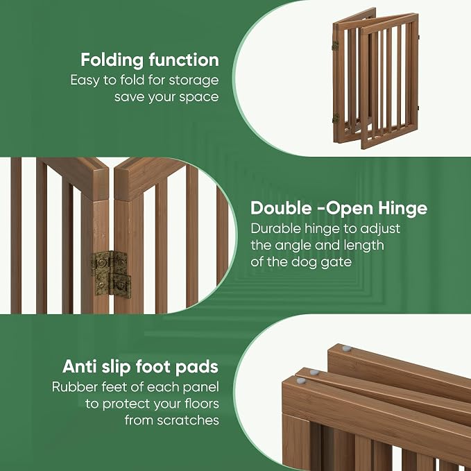 Dog Gates for Doorways, Freestanding Dog Gate Indoor, Foldable Pet Gates for Doorways Bedroom, Puppy Gate with Metal Support Feet, Room Divider 3 Panels (Dark Walnut)