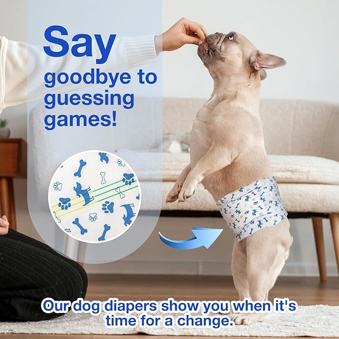 MICOOYO Dog Diapers Male Disposable Super Absorbent Male Dog Wraps Lighter Dogs Diaper Leakproof Puppy Diapers Doggie Diaper with Wetness Indicator (L, 50Counts)