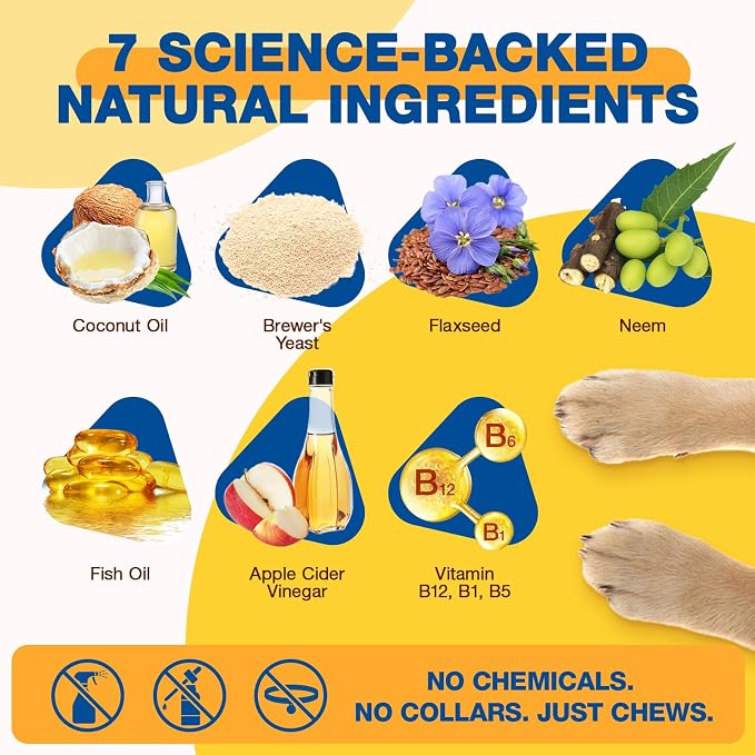Natural Flea and Tick Prevention for Dogs Chewables, 180 Soft Chews Dog Flea and Tick Treatment, Oral Flea Chews for Dogs, Skin & Coat Support Supplement