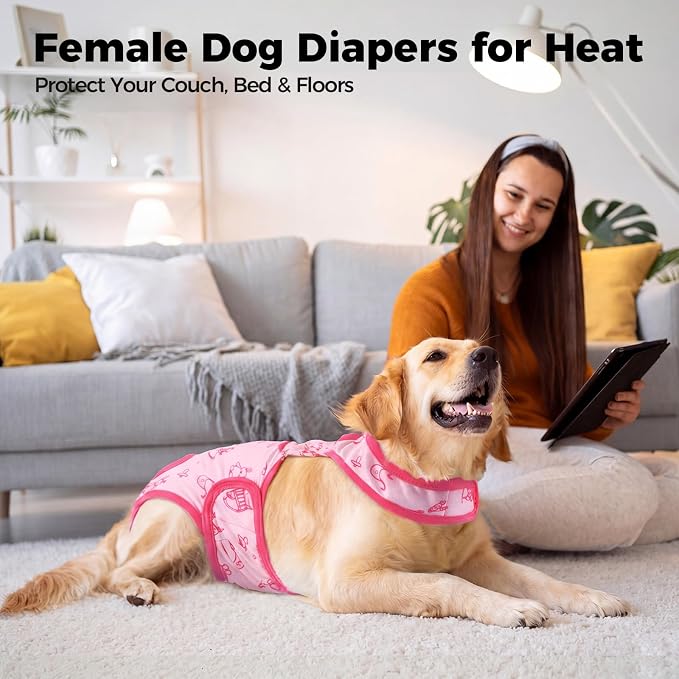 Lelepet Dog Diapers Female,Washable Reusable Dog in Heat Diaper,Leakproof Doggie Diapers for Female Dogs with Suspenders,Adjustable & Absorbent Pet Sanitary Pants for Period,Incontinence & Training