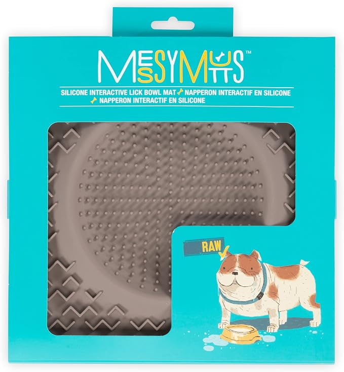 Messy Mutts Silicone Therapeutic Licking Bowl Mat | 10" x 10" | Slow Feeder Mat for Boredom & Anxiety | Lick Pad for Dogs & Cats (Grey)