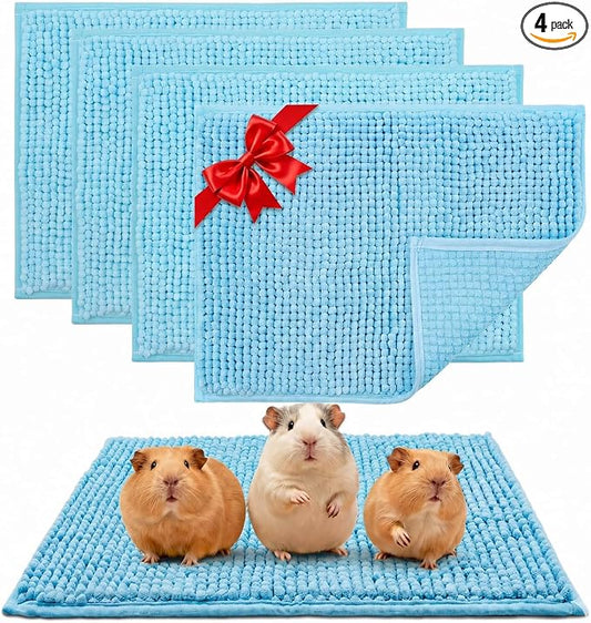 Guinea Pig Cage Liner, 4 PCS Washable Guinea Pig Bedding Fleece Mat, Reusable Pee Pads for Small Animals, Bunny Rabbit Hamster Chinchilla Cage Accessories 16x12 Inch Blue