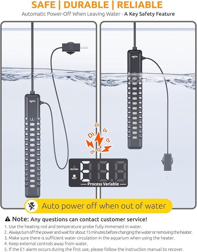 SEAOURA Aquarium Heater, 200W Fish Tank Heaters for 30-40 Gallon, Submersible Turtle Heater with LED Controller, Safety Protection & Auto Power-Off, Saltwater Freshwater