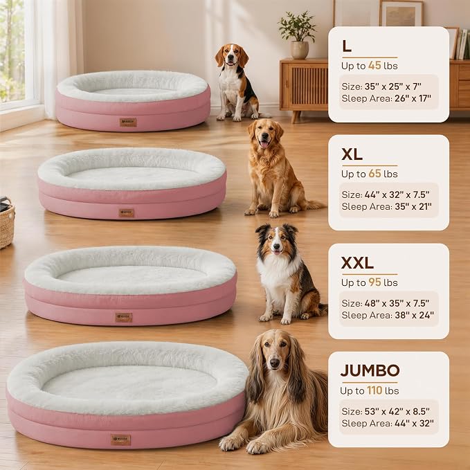 Orthopedic Dog Bed for Medium Dogs, Waterproof Dog Bed with Removable Bolsters, Egg Crate Foam Pet Couch for Medium Size Dog with Machine Washable Cover & Non-Slip Bottom, Pink