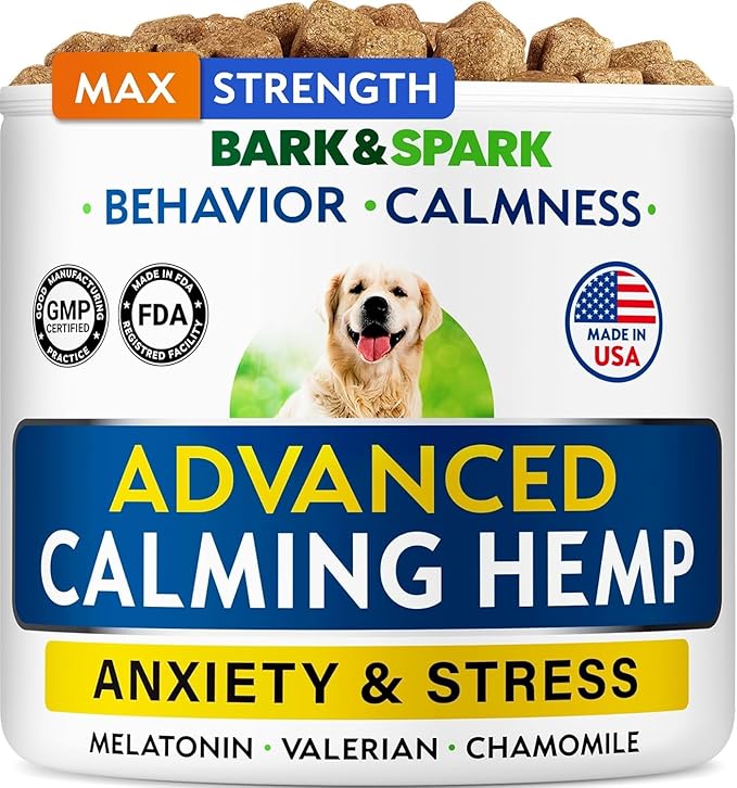 BARK&SPARK Advanced Calming Chews for Dogs - Hemp Chew + Melatonin - Anxiety Relief - Sleep Aid - Relaxing Treats - Stress Relief During Fireworks, Storms, Thunder, Barking