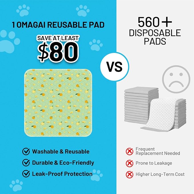 Washable Pee Pads for Dogs and Cats, 24x18In 5-Layer Ultra-Absorbent & Leak-Proof Potty Training Pads, Non-Slip Whelping Potty Pads for Housebreak Crates, Floors and Cars, 2 Packs Green